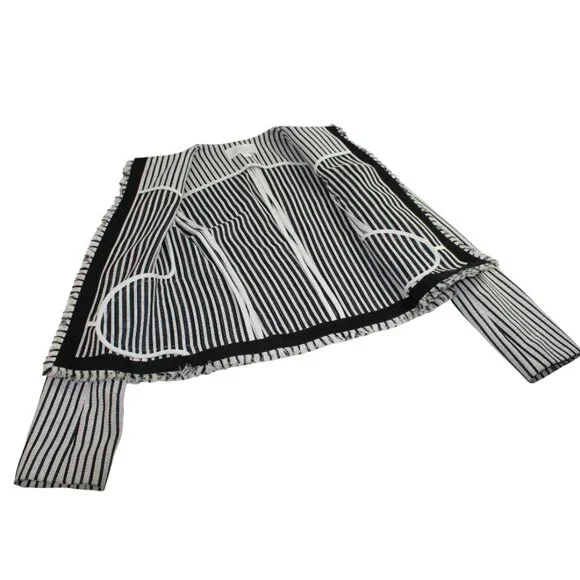 Hugo Boss Komina Black & White Striped Cropped Jacket Frayed Hem Jacket - Picture 6 of 7